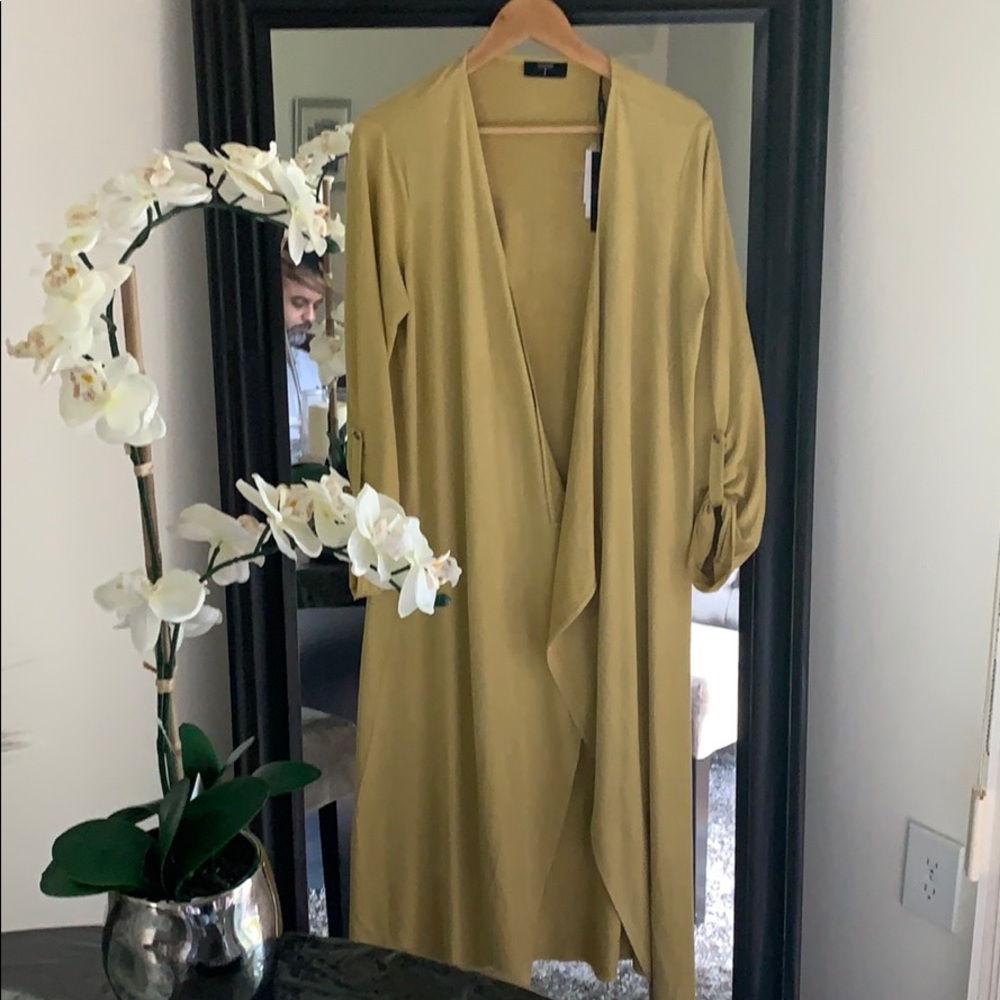New Tahari‎ Citron yellowish mustard long duster cardigan